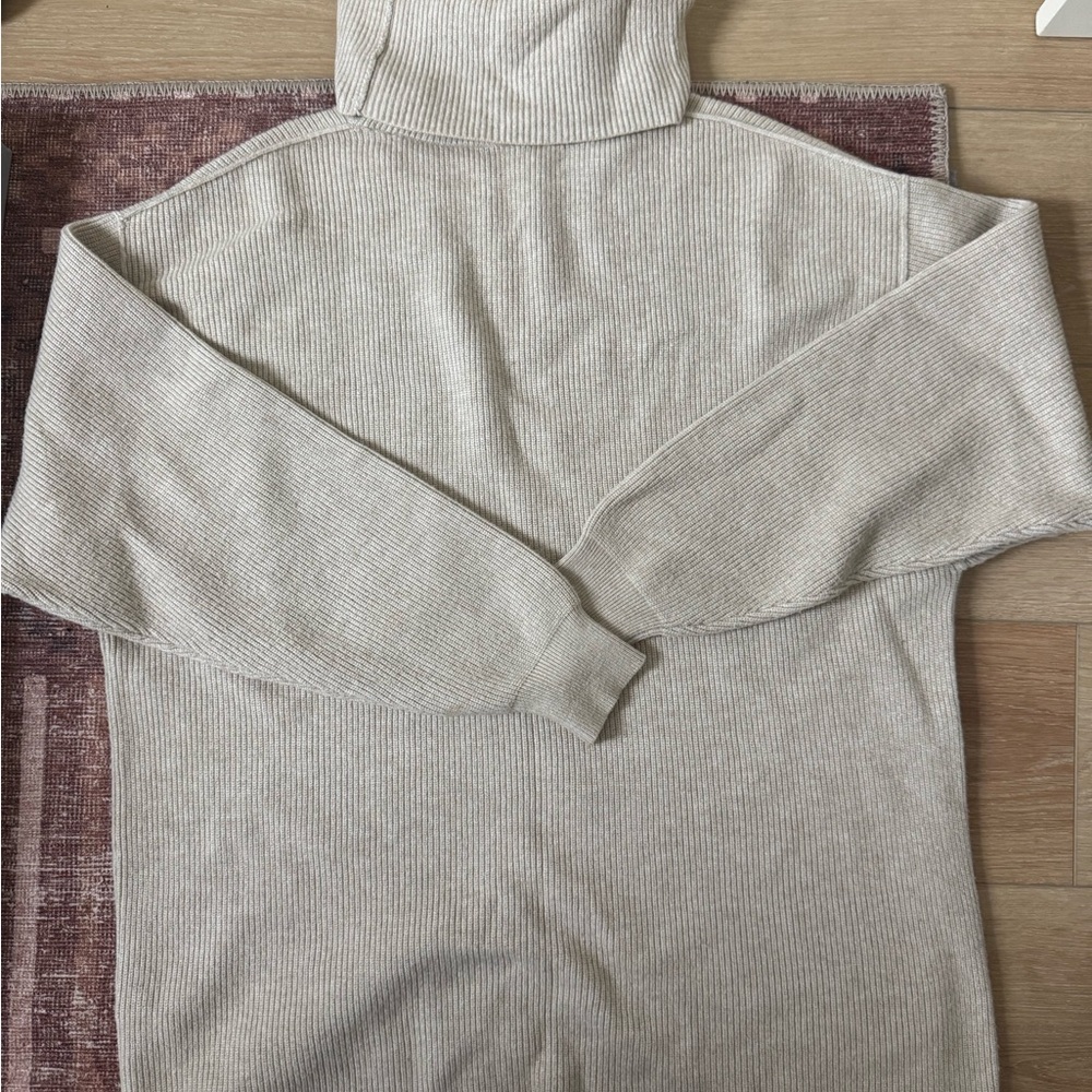 Free People Oversized Cream Ribbed Turtleneck Sweater